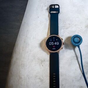 Fossil Rose gold studded smart watch and charger